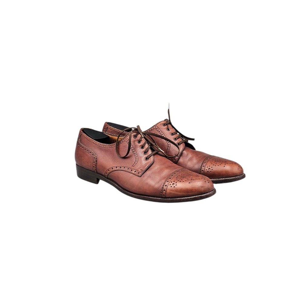 Salvatore Ferragamo Mens Size 10 D GUC VTG Brown Pebbled Leather Cap Toe Oxfords